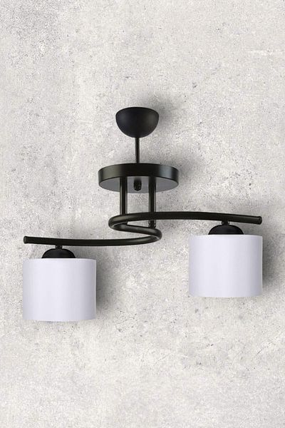 Fer Avize Fuji Modern Decorative Black Color Living Room - Kitchen - Bedroom 2-Piece Chandelier with White Fabric Head
