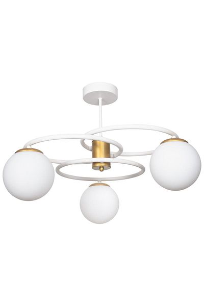 Fer Avize Loop Special Design Living Room - Kitchen - Bedroom White Color White Glass 3-Piece Chandelier