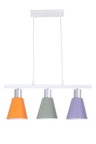 Fer Avize Trendy Modern Design Cafe Kitchen Living Room Orange Green Lilac Colored 3-Piece Chandelier