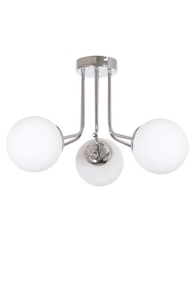 Fer Avize Daisy Modern Chrome Color Globe White Glass Living Room - Kitchen - Bedroom 3-Piece Chandelier