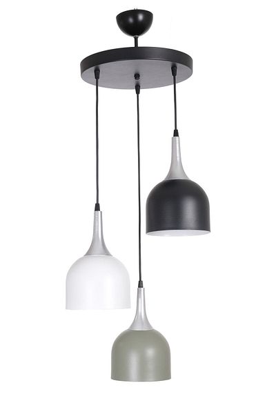 Fer Avize Reina Kitchen Living Room Gray Lampholder White Green Black Color 3-Piece Chandelier