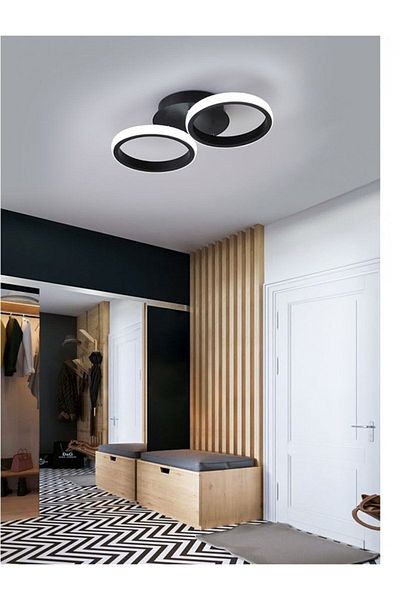 Fer Avize Lola Modern Design Black Color Living Room Kitchen Hall White Led 2-Piece Chandelier