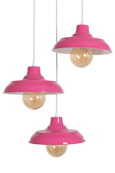 Fer Avize Sinyor Modern Design Living Room - Kitchen - Cafe - Children's Room Pink Color Pendant Lamp 3-Piece Chandelier