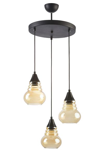 Fer Avize Oslo Modern Sports Balcam Black Color Pendant Lamp Living Room - Kitchen - Bedroom 3-Piece Chandelier