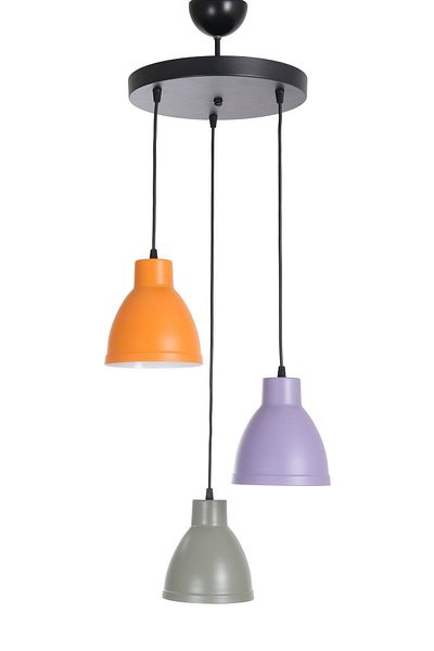 Fer Avize Denis Modern Design Living Room - Kitchen - Cafe Orange Lilac Green Color Pendant Lamp 3-Piece Chandelier