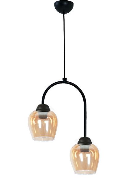 Fer Avize Janin 110 Modern Pendant Lamp Black Color Body Honey Glass Living Room - Kitchen - Bedroom 2 Pieces Chandelier