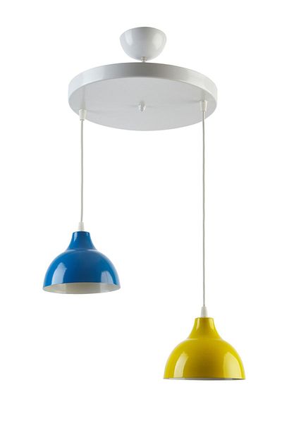 Fer Avize Kinder White Color Body Blue Yellow Color Cafe - Kitchen 2-Piece Chandelier