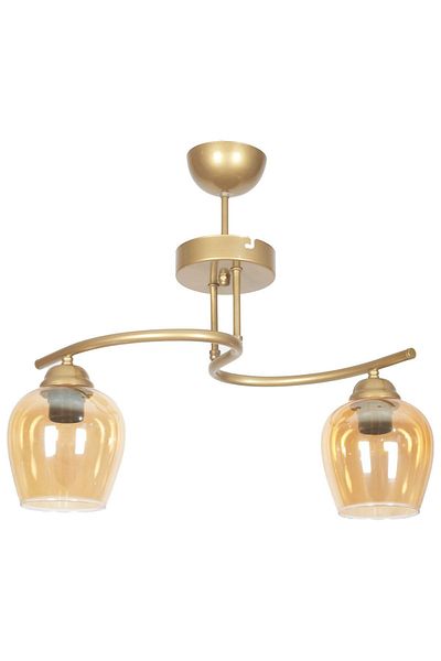 Fer Avize Fuji Modern Design Antique Case Honey Glass Living Room - Kitchen - Bedroom 2-Piece Chandelier