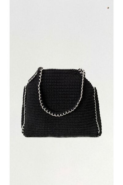 Parla Life Geantă Brodată Manual Negru Argintiu 28x34 Cm