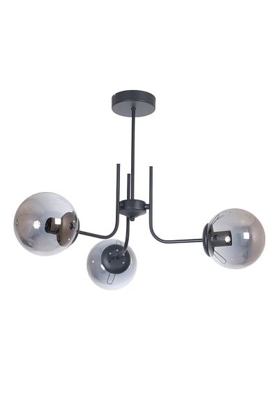 Fer Avize Tanya Modern Design Kitchen - Living Room - Bedroom - Ceiling Black Color Smoked Glass 3-Piece Chandelier
