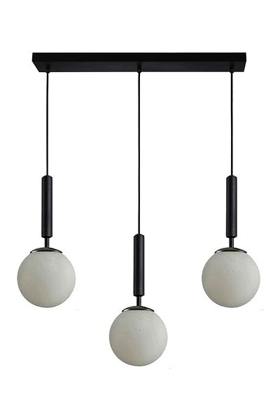 Fer Avize Carla Black Color Body White Glass Row Living Room - Kitchen - Bedroom 3-Piece Chandelier