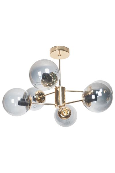 Fer Avize Oscar Modern Luxury Design Gold Color Case Smoked Glass Living Room - Kitchen - Bedroom 6-Piece Chandelier