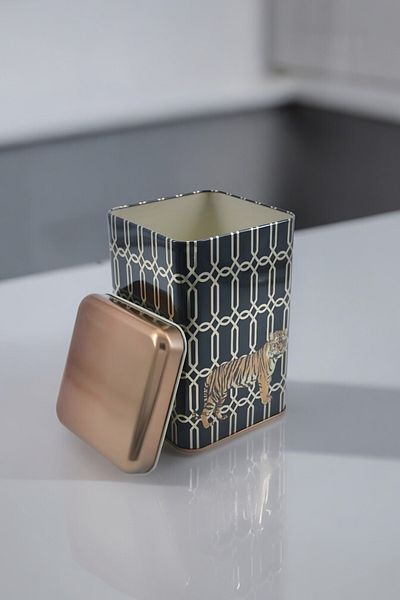 EVLE Ef022-f3 Safari Tiger Patterned Square Metal Storage Container 11x11 Cm
