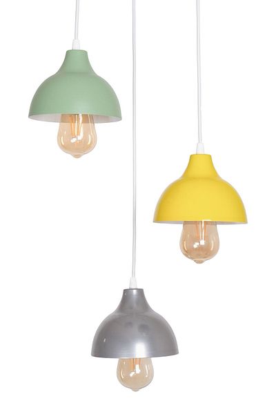 Fer Avize Kinder Modern Design Living Room - Kitchen - Children's Room Gray Yellow Green Color Pendant Lamp 3-Piece Chandelier
