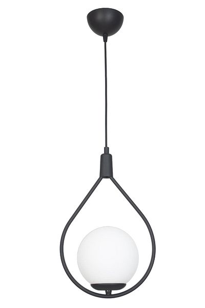 Fer Avize Black and White Metal Glass Pendant Lamp - Single Chandelier - for Kitchen and Living Room