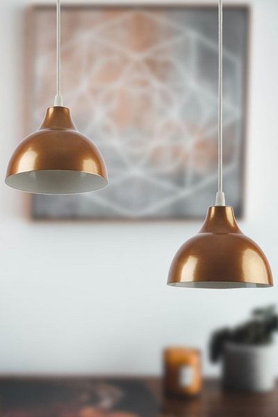 Fer Avize Kinder White Color Body Copper Color Cafe - Kitchen 2-Piece Chandelier