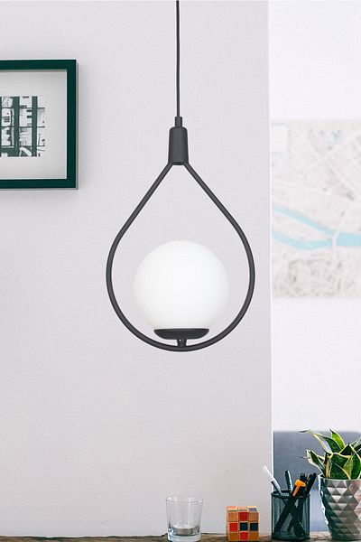 Fer Avize Deco Special Design Modern Sports Globe Glass Oval Black Hall - Kitchen - Living Room Single Chandelier