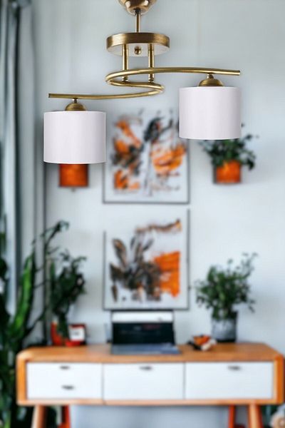 Fer Avize Fuji Modern Decorative Antique Color Living Room - Kitchen - Bedroom 2-Piece White Fabric Headed Chandelier