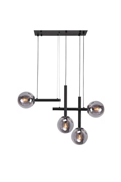 Fer Avize Paris Modern Design Living Room - Desktop - Kitchen - Black Color Smoked Glass 4-Piece Chandelier
