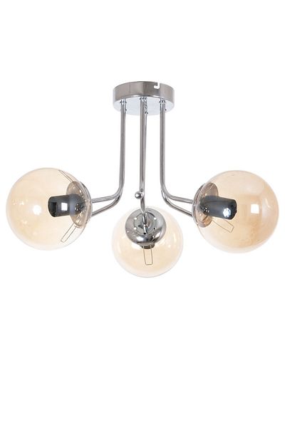 Fer Avize Daisy Modern Chrome Color Globe Honey Glass Living Room - Kitchen - Bedroom 3-Piece Chandelier