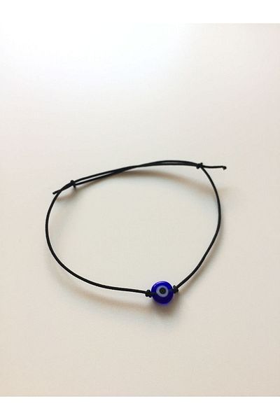 Stoneday Black Adjustable Rope Bracelet with Blue Evil Eye Beads
