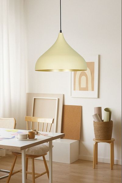 Fer Avize Reyes Modern Retro Cream Colored Metal Pendant Lamp Cafe - Kitchen Single Chandelier