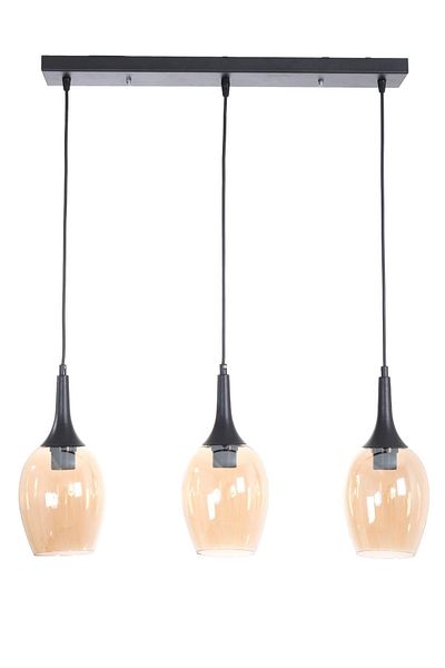 Fer Avize Ilyo Modern Design Dining Table - Living Room - Kitchen Row Honey Glass 3-Piece Chandelier