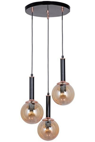 Fer Avize Dicle Modern Sports Rustic Black Color Glop Honey Glass Pendant Lamp Living Room - Kitchen - Bedroom 3-Piece Chandelier