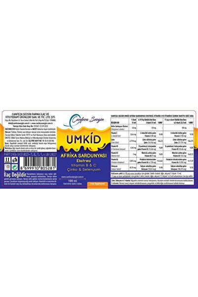 Canfeza Sezgin UMKİD 100 ML Afrika Sardunyası Ekstresi Vitamin B & C Çinko & Selenyum