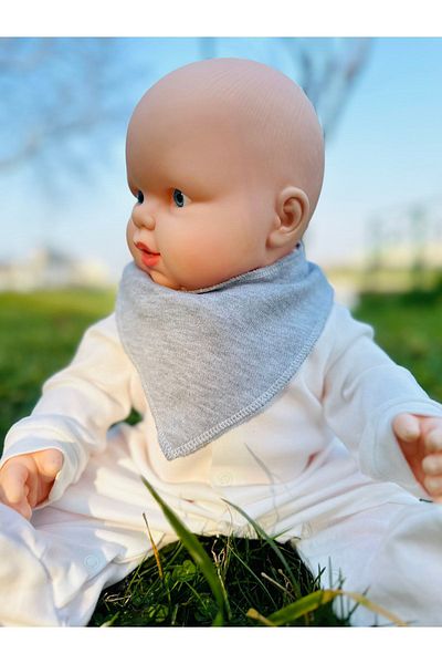 kubbe Gray 100% Organic Cotton Double Layer Knitted Fabric Baby Drool Bib & Scarf with Snap Fasteners
