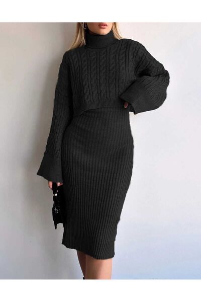 FLEX FASHION Set de rochii de pulover și tricotaje populare la modă cu motive din tricot cu păr înalt