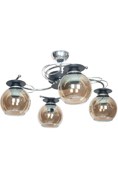 Fer Avize Bolivar Modern Design - Plafonier Chrome Black Case Smoked Glass 4-Piece Chandelier Set