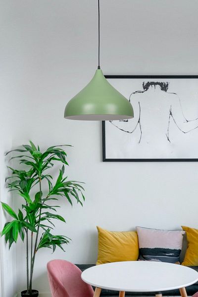 Fer Avize Reyes Special Design Cafe - Kitchen Model Metal Green Inside White Pendant Lamp Single Chandelier