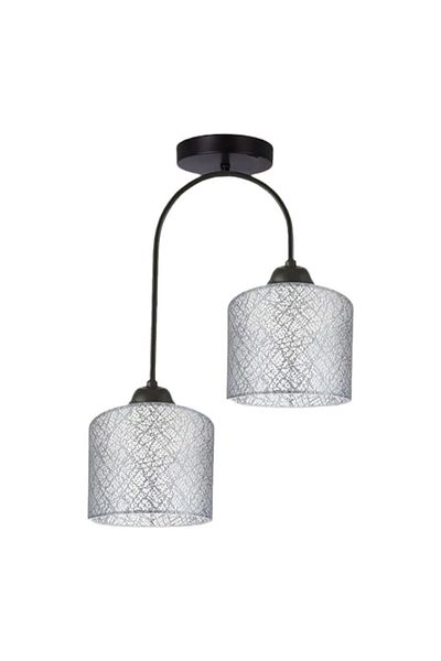 Fer Avize Janin Modern Decorative Black Color Plof Living Room - Kitchen - Bedroom 2-Piece Gray Fabric Headed Chandelier