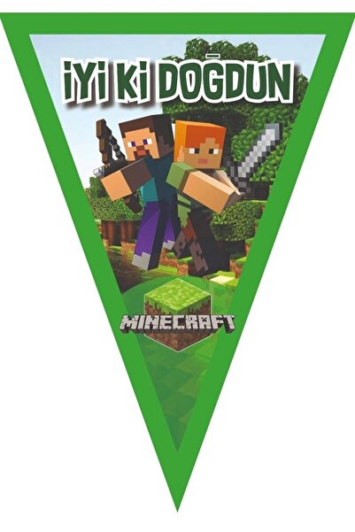 MINECRAFT Parti Malzemeleri Üçgen Iyi Ki Doğdun Flama