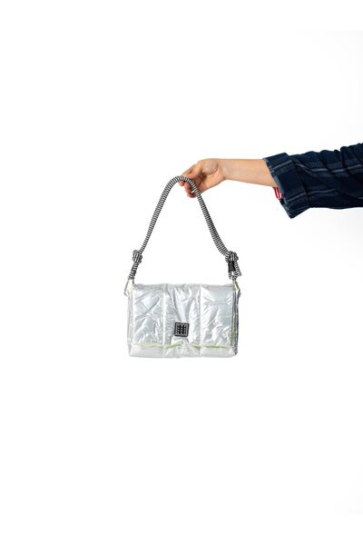 YOURHANDBAGS Gümüş Candy Çanta - Siyah Beyaz Halat Askı
