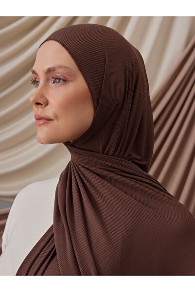 Femple Modest Σάλι ζέρσεϊ με ραβδώσεις μπαμπού σε χρώμα μόκα - Hijab 180x70 cm