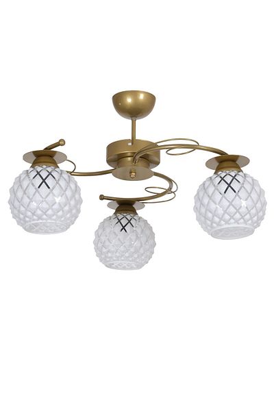 Fer Avize Yankı Modern Decorative Antique Color White Embossed Glass Living Room - Kitchen - Bedroom 3-Piece Chandelier