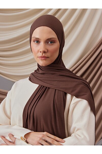 Femple Modest Σάλι ζέρσεϊ με ραβδώσεις μπαμπού σε χρώμα μόκα - Hijab 180x70 cm
