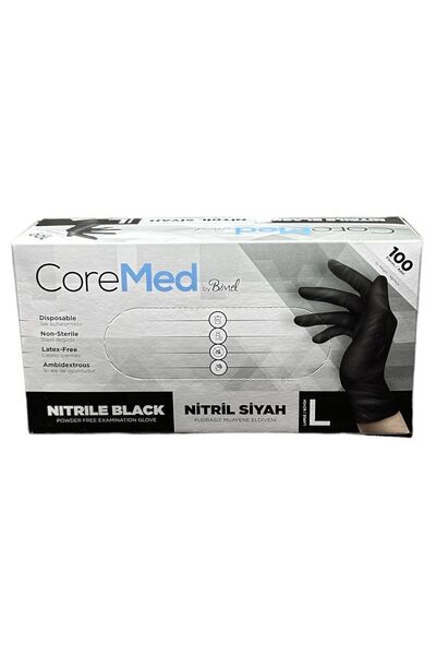 COREMED Nitril Pudrasız Siyah Muayene Eldiveni Large 100 Adet