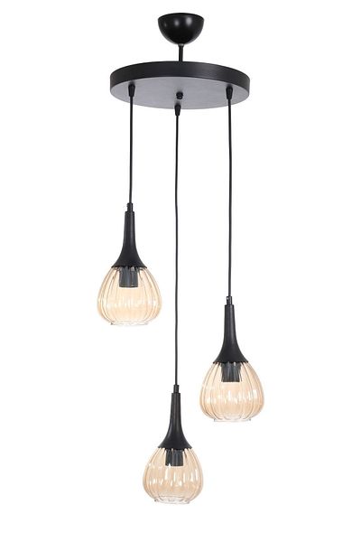 Fer Avize Classic Modern Design Bedroom - Living Room - Kitchen Pendant Lamp Honey Glass 3-Piece Chandelier