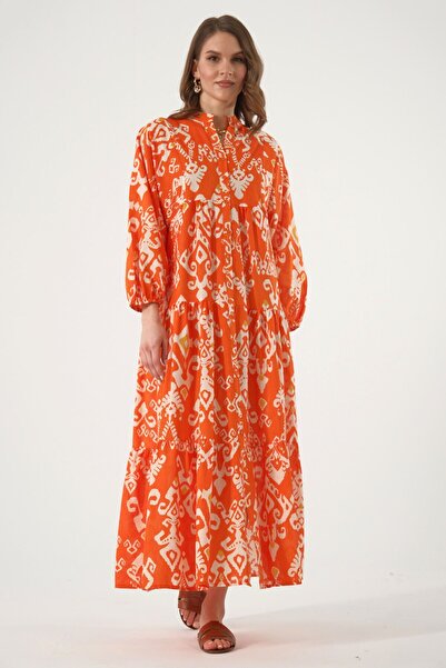 ABBRA Women's Prevailing Collar Buttoned Front Maxi 100% Cotton Summer Dress