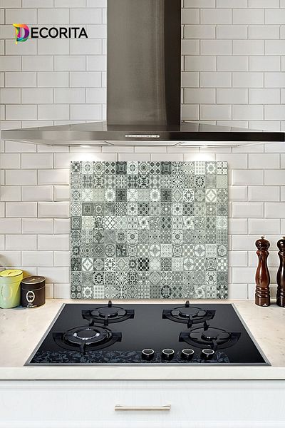 Decorita Protector de spate pentru aragaz din sticla |   Desen în cărbune |   52 cm X 60 cm