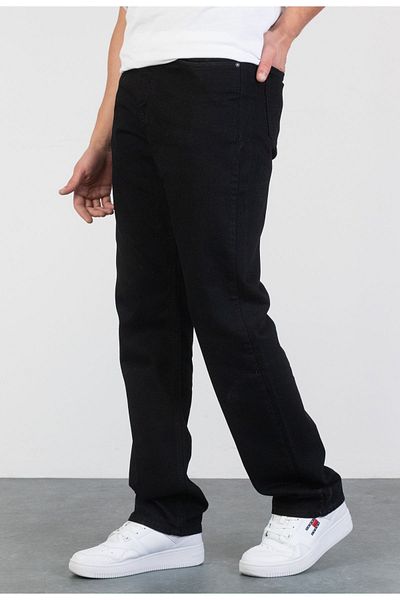 HLT JEANS Μαύρο Straight Baggy Fit Ανδρικό τζιν παντελόνι - Χωρίς Lycra, 100% βαμβάκι, Άνετη εφαρμογή MAN
