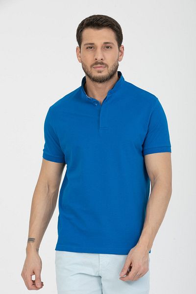 Wise Tricou Polo pentru bărbați - Guler înalt, Detaliu cu nasturi ascunși