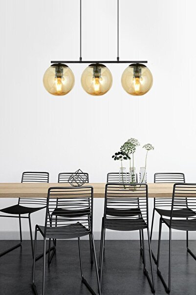 Fer Avize Sezar Bal Camlı Siyah Modern Tasarım Yemek Masası Üstü -salon 3 Lü ...