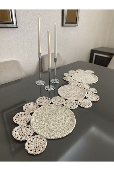 Parla Life Χειροποίητο Πλεκτό Glitter Cream Color Runner 35x90 cm