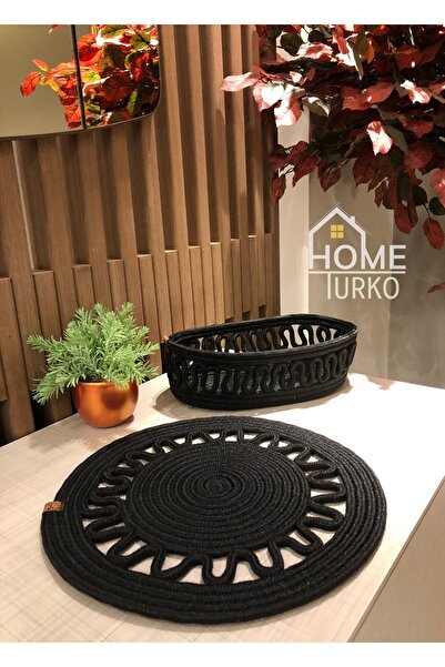 HomeTurko Natural, iută, răchită, farfurie, coș, coș de pâine, set de serviciu american, 1 farfurie, 1 coș