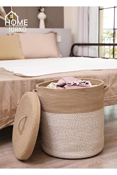 HomeTurko Καλάθι ρούχων με κάλυμμα από γιούτα - Απορροφητικό υγρών, οργανωτικ...
