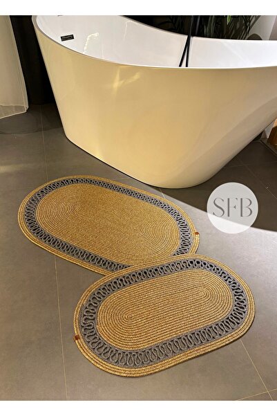 HomeTurko طقم سجادة حمام من الجوت مكون من قطعتين، طقم بساط قابل للغسل، هدية م...